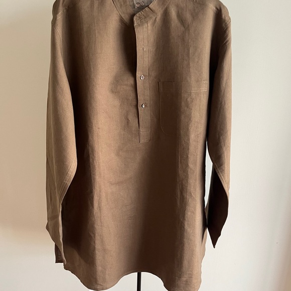 NWT FabIndia  Men’s Taupe Beige Brown Woven Linen Blend Nehru Kurta Sz 42 XL - Picture 7 of 7